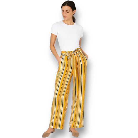 Anthropologie After Market Mustard Striped Wide Leg Pants Tie Waist Boho Resort - Picture 1 of 8